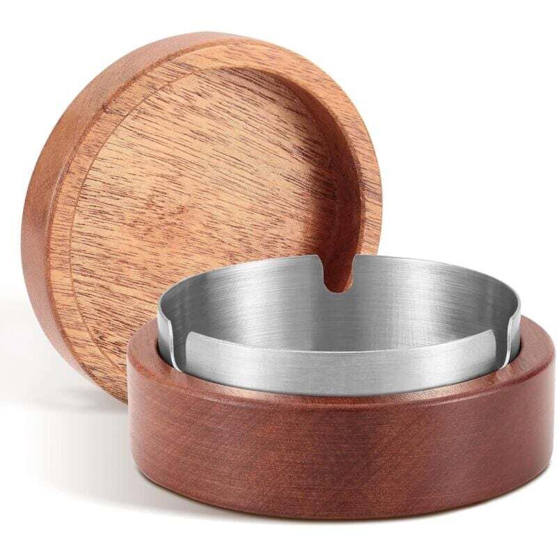 Aschenbecher für den Außenbereich, Original-Aschenbecher mit Holzdeckel, tragbarer Aschenbecher mit Innenschicht aus Edelstahl, geruchshemmender