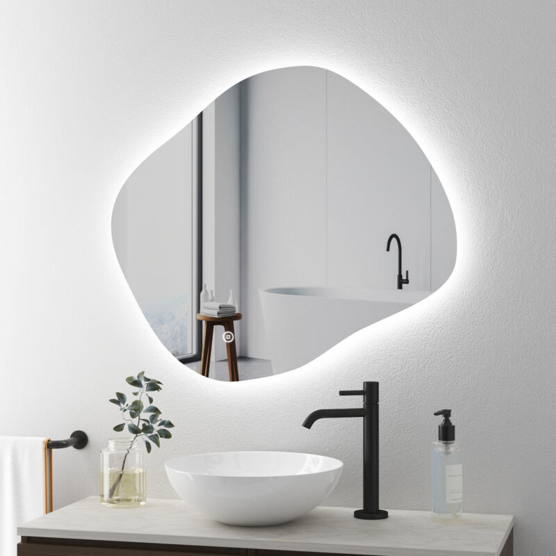 Asymmetrischer led Badspiegel mit Beleuchtung 84 x 74 cm 3 Lichtfarbe Einstellbare 3000-6500K Spiegel Bad mit Beleuchtung led Spiegel mit Licht mit