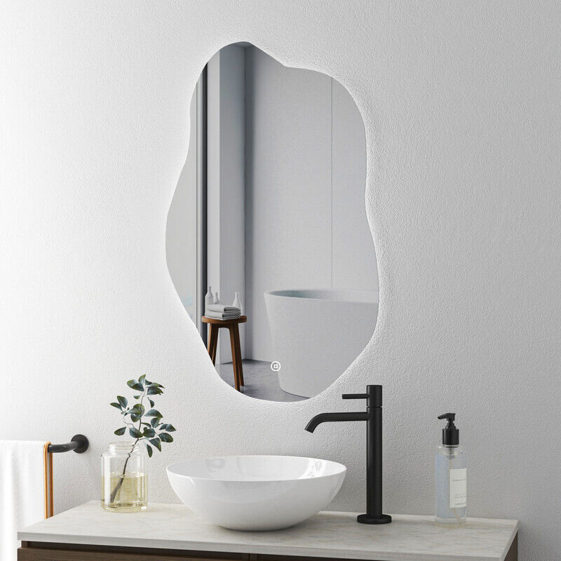 Asymmetrischer led Badspiegel mit Beleuchtung 52 x 85 cm 3 Lichtfarbe Einstellbare 3000-6500K Spiegel Bad mit Beleuchtung led Spiegel mit Licht mit