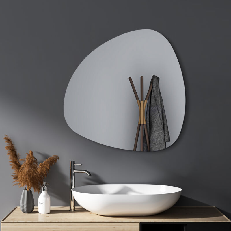Boromal - Asymmetrischer Spiegel 60x60cm Badspiegel Asymmetrischer Badezimmerspiegel Wandspiegel Dekorative Spiegel für Badezimmer, Waschräume,