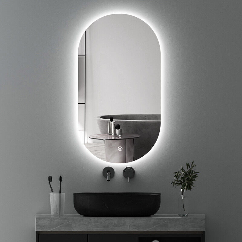 LED Badspiegel Oval mit Beleuchtung 50x90cm Spiegel mit Licht Ovaler Spiegel mit Beleuchtung LED Spiegel mit Touch-Schalter, Dimmbar, 3 Lichtfarbe