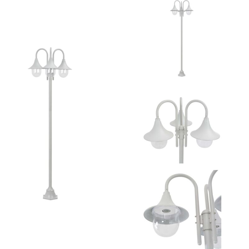 Garten-Pollerleuchte E27 220 cm Aluminium 3-Laterne Weiß - Gartendekor - Außenbeleuchtung - Laterne - LED-Lampe - Gartenlicht