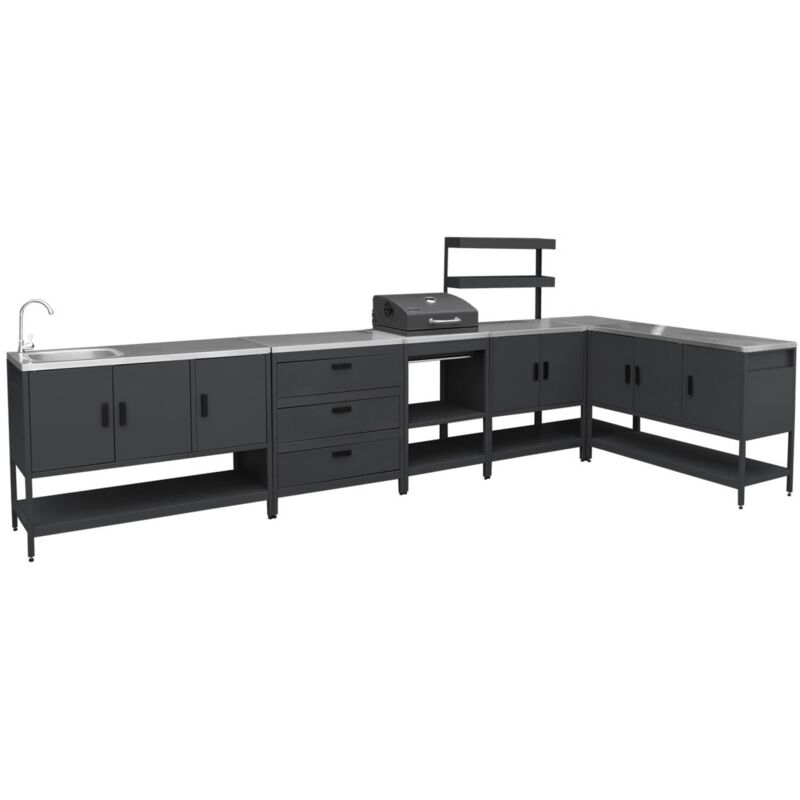 sweeek - Außenküche aus Edelstahl mit Holzkohlegrill 6 Elemente