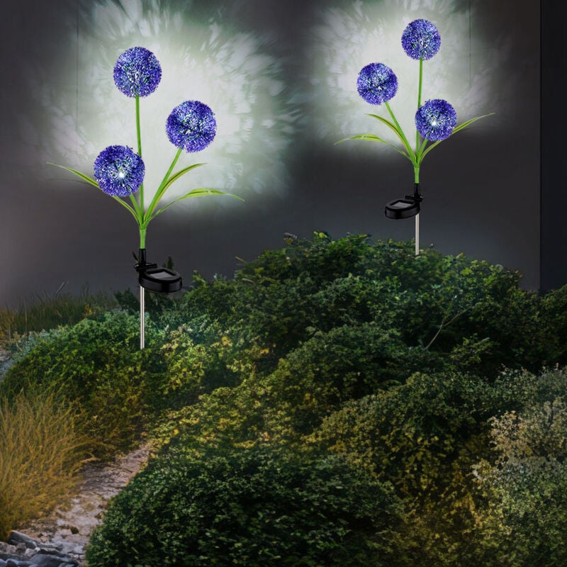 Außenleuchte Gartendeko led Solarlampe Pusteblume Erdspieß Terrassenlampe, Edelstahl Kunststoff, neutralweiß, DxH 23x75 cm, 2er Set