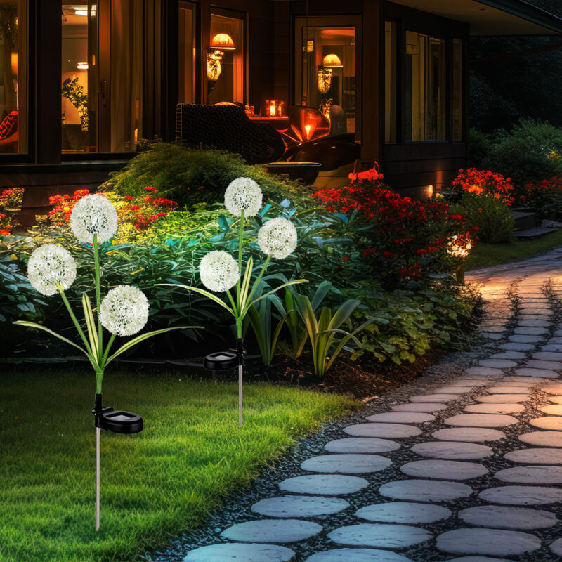 Außenleuchte Gartendeko led Solarlampe Pusteblume Erdspieß Terrassenlampe, grün gelb, Edelstahl Kunststoff, neutralweiß, DxH 23x75 cm, 2er Set