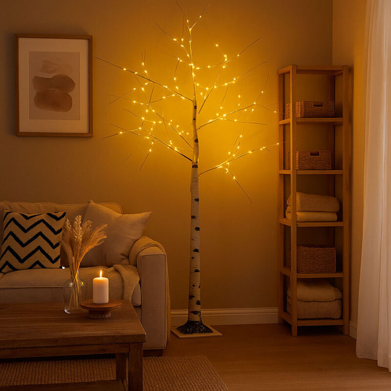 Außenleuchte Gartendeko Stehlampe Birken Design Terrassenlampe Gartenleuchte, Kunststoff Metall weiß, led 0,02W 32Lm 2500K warmweiß, h 150 cm