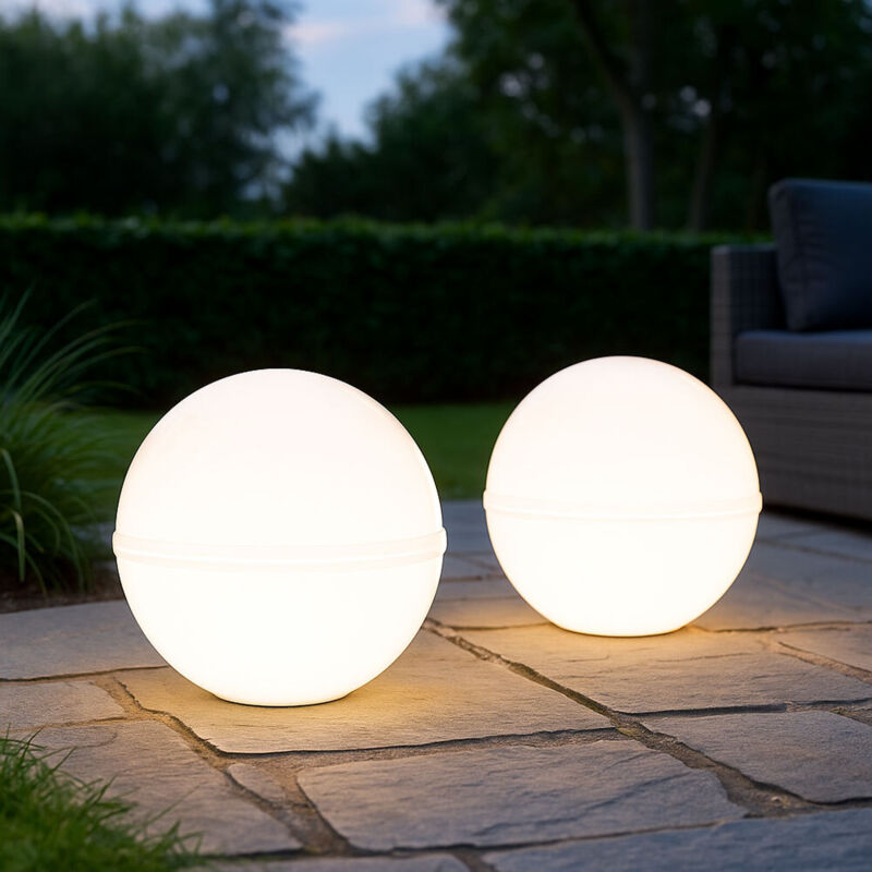 Außenleuchte Kugel Stecklampe led Kugelleuchte Erdspieß Gartendeko, weiß, Kabel 5m, 10,5W 1055lm, DxH 20x51 cm, 2er Set
