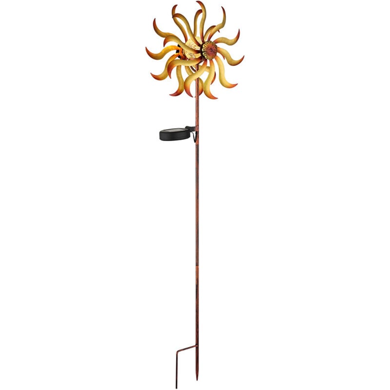 Gartendeko Windrad led Solarleuchte gold Terrassenlampe Außenleuchte mit Erdspieß, Metall gold , Bruchglas, warmweiß, LxH 22x 92 cm