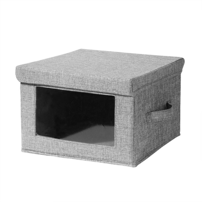 Aufbewahrungsbox aus Stoff mit Leinenoptik grau mit transparentem Fenster - L40 cm