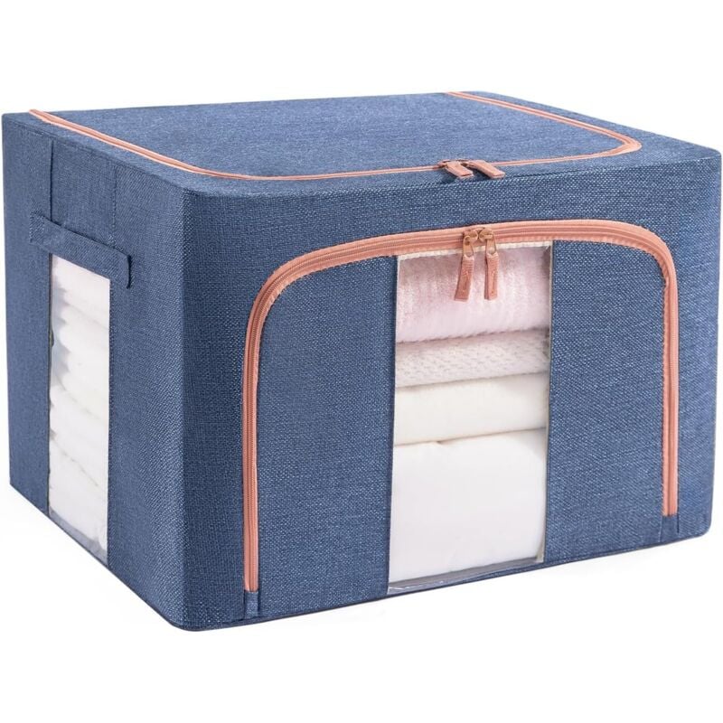 Aufbewahrungsbox faltbar & stabil, für Decken, Bettdecken, Kissen, Kleidung, mit Sichtfenster, platzsparend für Schrank oder Dachboden (Grau, 100L