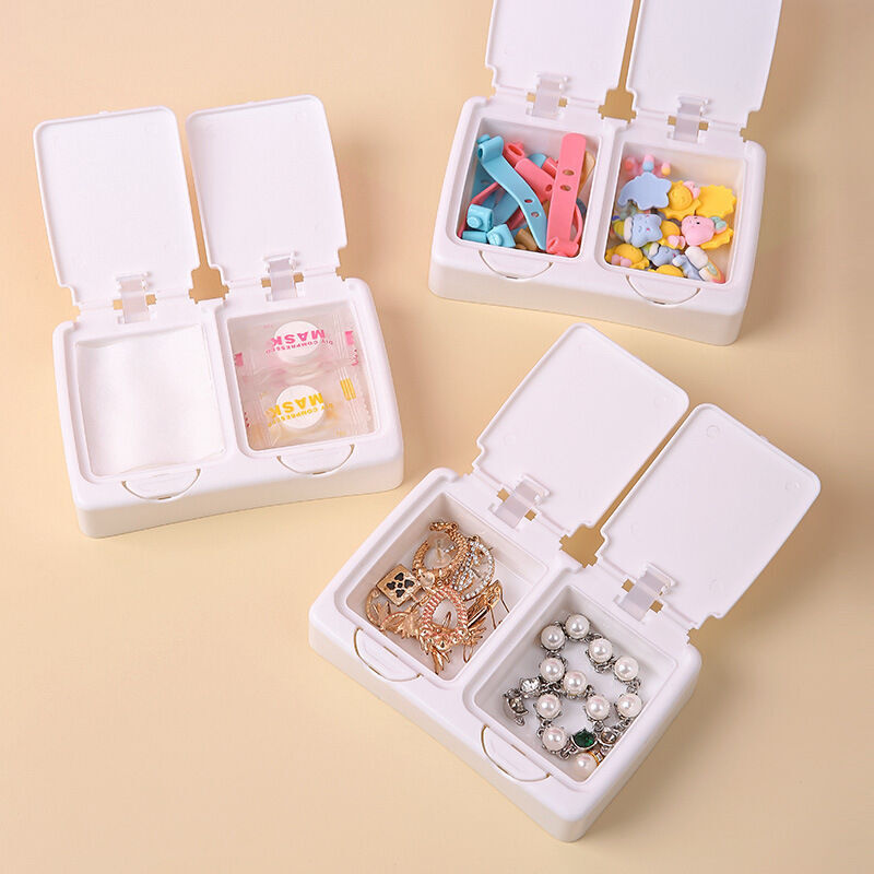 Aufbewahrungsbox für Mini-Kugelkopfabdeckungen, Aufbewahrungsbox für Bürobedarf, Quetschbox für Wattestäbchen, Sortierbox für Kleinteile (3 weiße