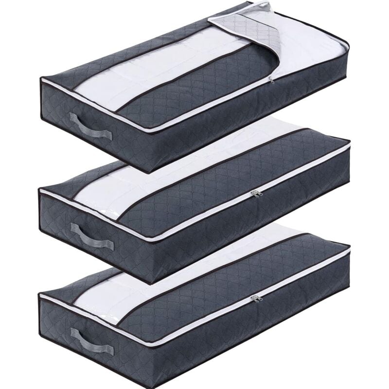 Aufbewahrungsbox für unter das Bett, 3-teilig, 90 Liter, Aufbewahrungsbox für unter das Bett, Vliesstoff, faltbare Aufbewahrungstasche,