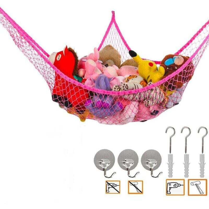 Aufbewahrungshängematte für Kuscheltiere und Spielzeug, extra große Kinder-Netzhängematte (Rosa)