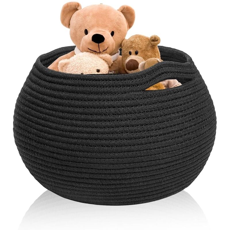 Aufbewahrungskorb, 25x21cm Korb Geflochten Schwarz Korb Baumwollseil Rund Faltbare Vielseitiger Aufbewahrungskorb WäSche Handtuch Toilettenpapier