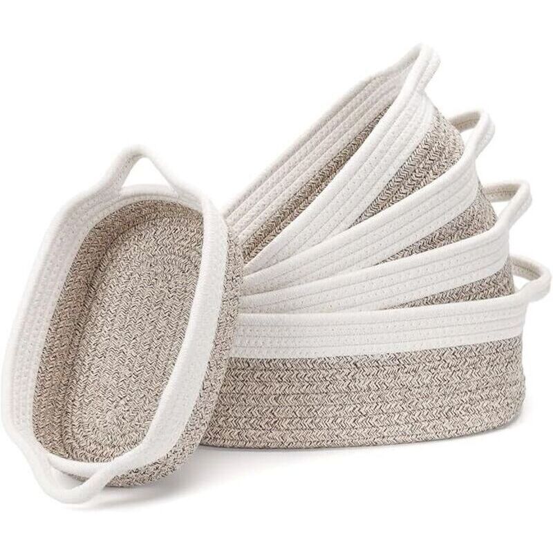 Aufbewahrungskorb, 5er-Set gewebte Baumwollseilkörbe, Aufbewahrungskorb für Badezimmer, Küche, Wickeltisch-Organizer, Mehrzweck-Stapelkorb