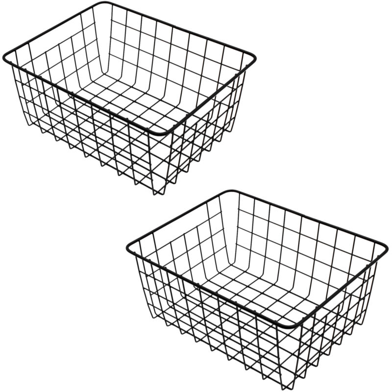 Aufbewahrungskorb aus Metall 28 x 22 cm schwarz - 2er Set - Regal Gitterkorb Schrank Organizer - Drahtkorb Metallkorb Korb für Regal Schrank Küche