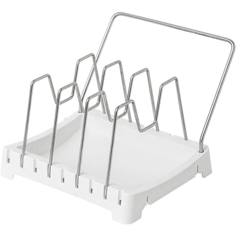 Aufbewahrungsregal für Topfdeckel aus Edelstahl, Abtropffläche für Küchenutensilien, verstellbarer Abstand, für Schranktheken (Farbe: Weiß)