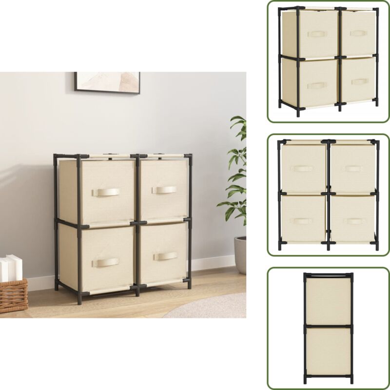 Kommode mit 4 Körben aus Stoff Creme 63×30×71 cm Stahl - Kommode - Aufbewahrungschrank - Textilregale - Wohnzimmermöbel - Schlafzimmermöbel