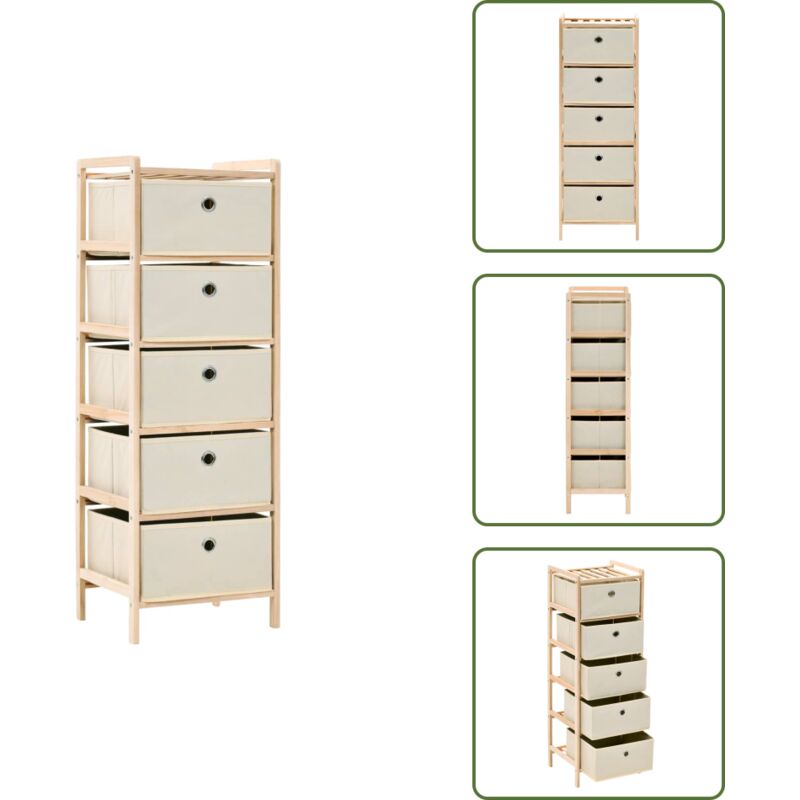 Vidaxl - Korb-Kommode mit 5 Stoffkörben Zedernholz Beige - Beistellschrank - Holzregale - Aufbewahrung - Wohnzimmer Dekoration - Kommode
