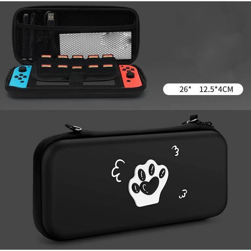Aufbewahrungstasche für Switch, niedliche Schutzhülle mit Katzenpfotenabdruck-Design für universelles Zubehör für Spielkonsolen (schwarz)
