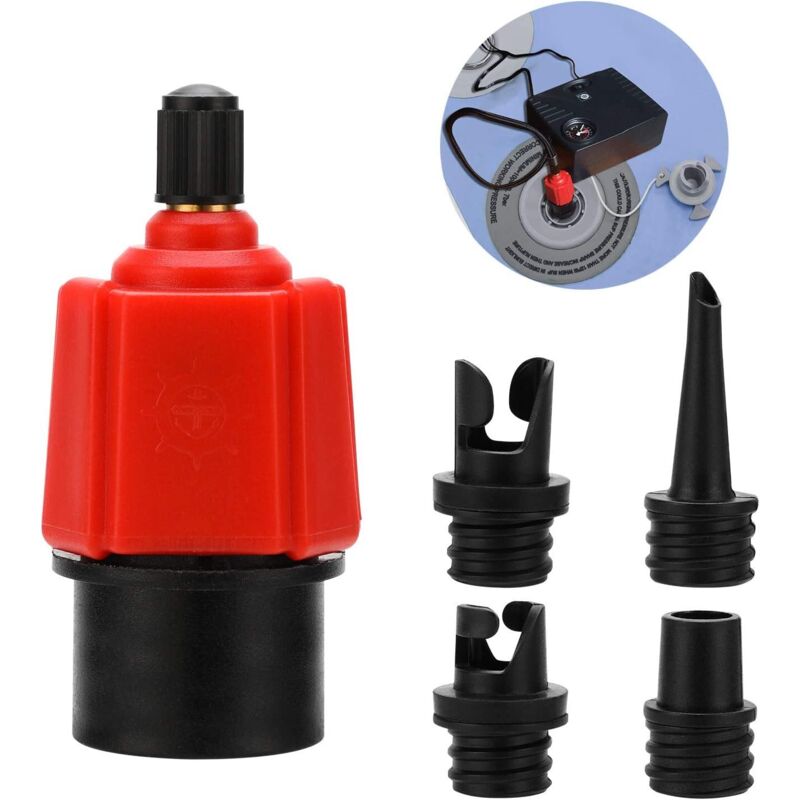 Aufblasbarer Luftadapter-Pumpenkonverter, 4 konventionelle Standard-Luftventilaufsätze für Schlauchboote, Stand-Up-Paddle-Boards, aufblasbare Betten