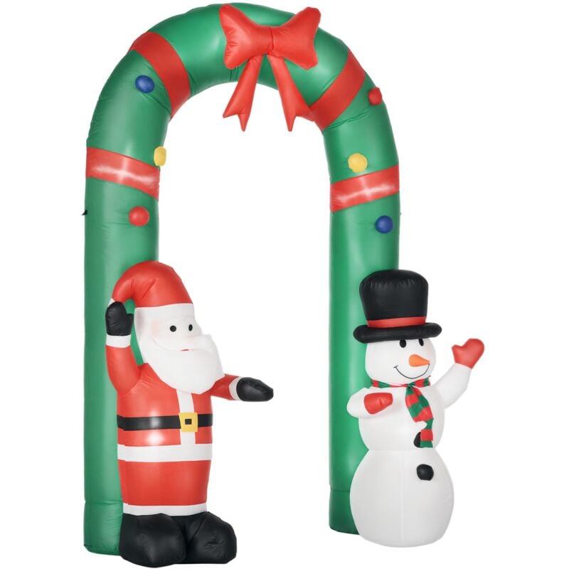 HOMCOM Aufblasbarer Weihnachtsdeko, 2,45 m Torbogen mit Weihnachtsmann und Schneemann, aufblasbare Gartendeko mit LED-Beleuchtung, integriertes