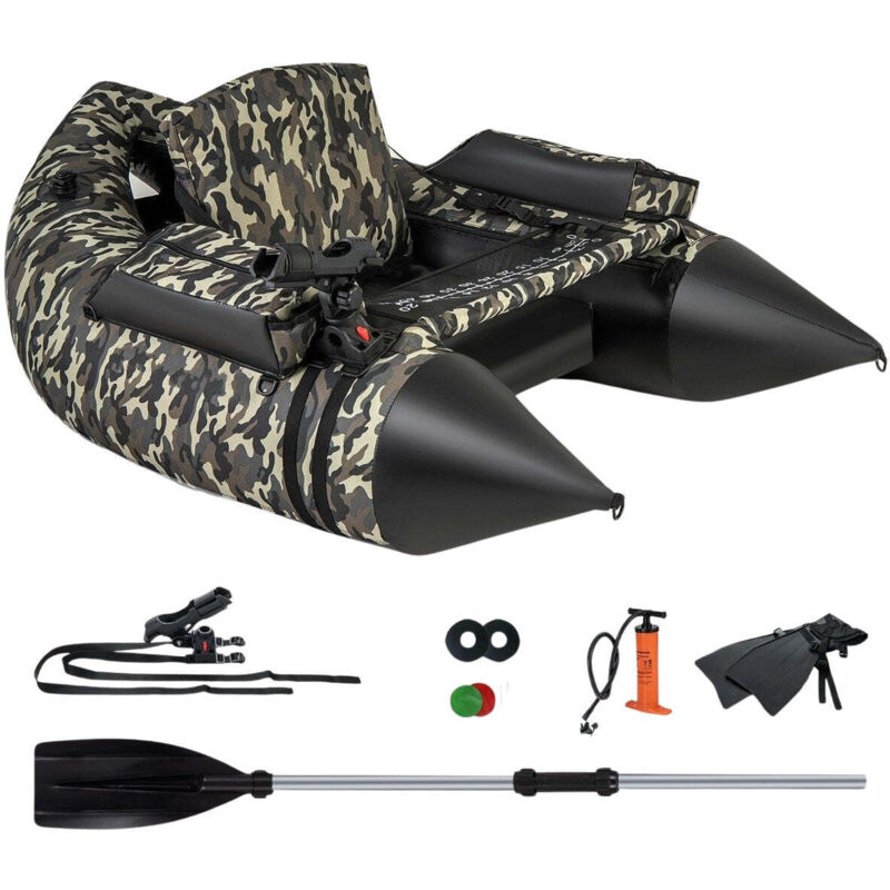 Aufblasbares schlauchboot mit flossen fischlineal rutenhalter angelboot camouflage