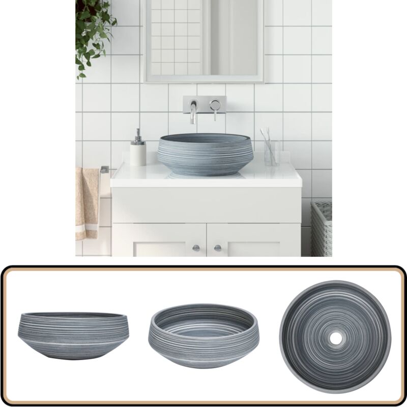 Aufsatzwaschbecken Grau Rund Ø41x14 cm Keramik - Waschbecken - Aufsatzwaschbecken - Keramikwaschbecken - Rundes Waschbecken - Graues Waschbecken