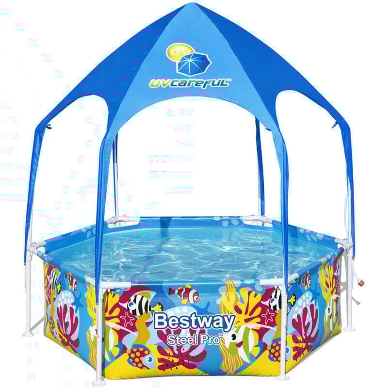 Bestway - Planschbecken mit Sonnenschutzdach Steel Pro Splash-in-Shade Ø183x51 cm Unterwasser-Design ab 3 Jahren