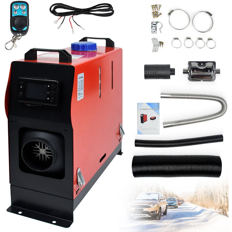 AUFUN 8KW Standheizung Diesel, 12V Luft Dieselheizung Auto Heizung Lufterhitzer mit Fernbedienung, LCD Schalter für RV Boote LKW Wohnmobil Bus (Rot &