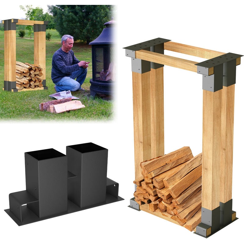Holzstapelhilfe 8er Set, stabile Holzstapelhalter für Kaminholz Brennholz Stapelhilfe verzinkt Feuerholz (8 Stück, Schwarz) - Aufun
