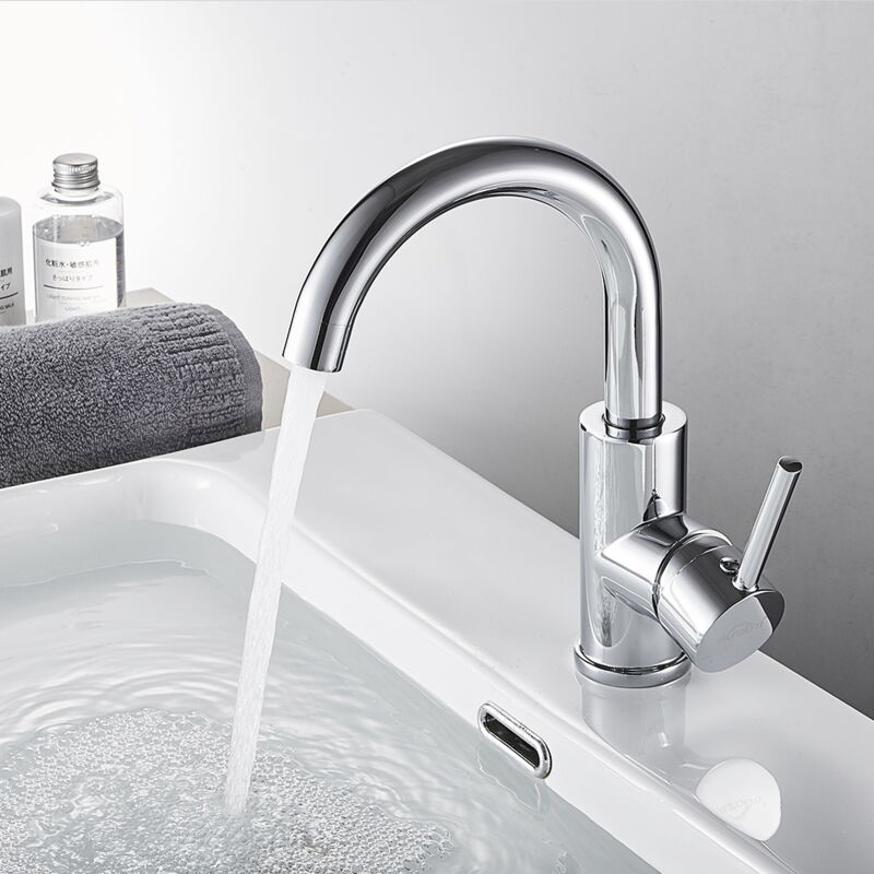 Auralum - Wasserhahn Bad, 360° drehbare Waschtischarmatur Bad, Waschbecken Armatur mit hohem Auslauf, Mischbatterie für Badezimmer, Chrom