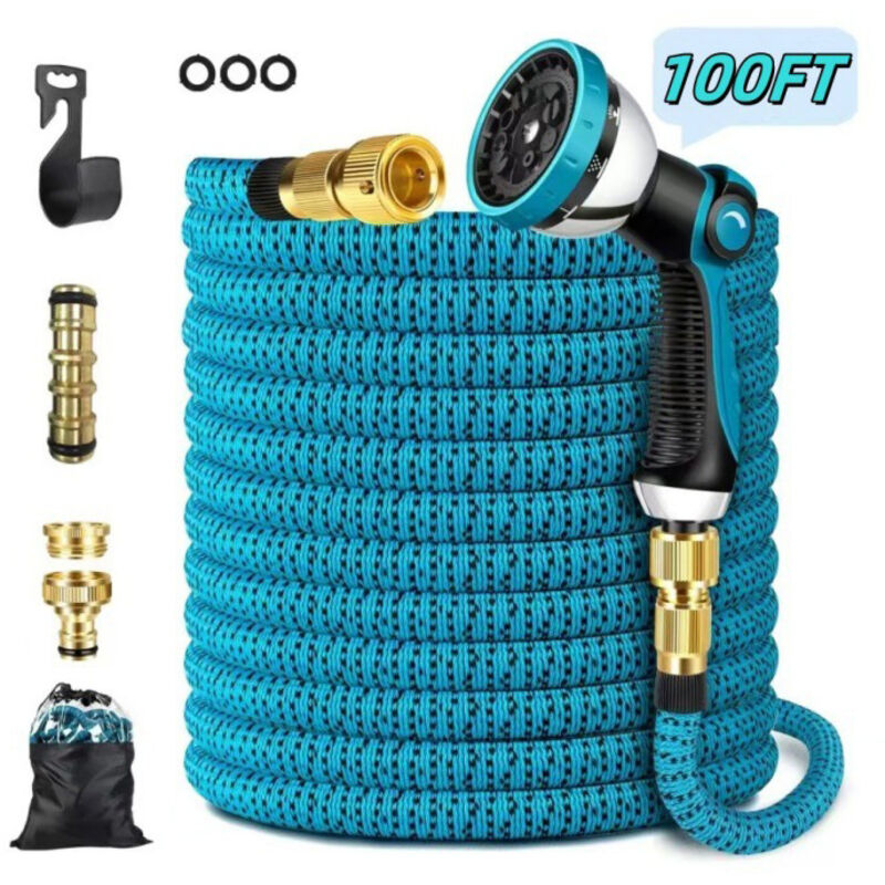 Ausdehnbarer Gartenschlauch, Gartenschlauch mit 10 Sprühdüsen, Messinganschluss, 3750D-Gewebe, Ausdehnbarer Schlauch mit 4-lagigem Latexkern, 30