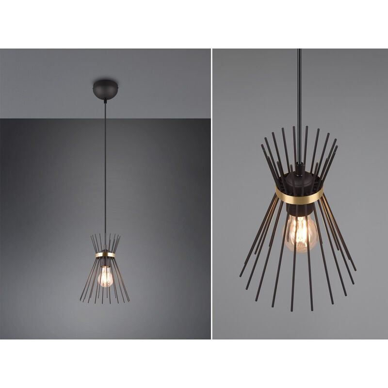 Trio - Ausgefallene Pendelleuchte rod Draht Lampenschirm Schwarz-Gold, ø 20cm