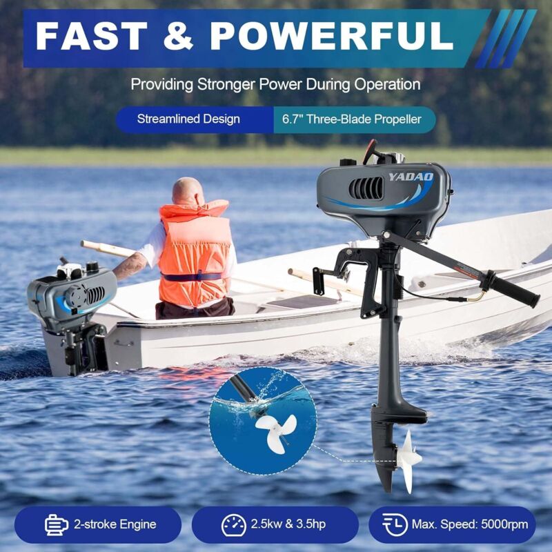 Aussenborder 2 Takt 3,5 PS Schlauchboot Motor, Profi Aussenborder Bootsmotor Wasserkühlung Kurzschaft Benzinmotor Außenbordmotor für Benzin
