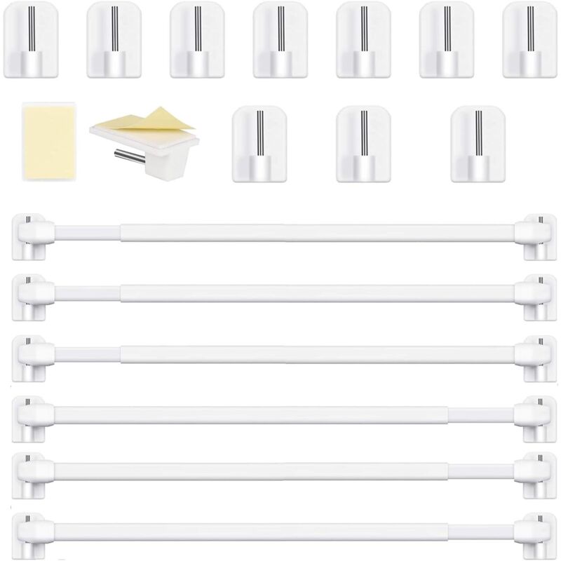 Ausziehbare Gardinenstangen für Fenster, ohne Bohren, verstellbare Gardinenstange für PVC-Fenster, für Netzvorhänge und selbstklebende Gardinenhaken,