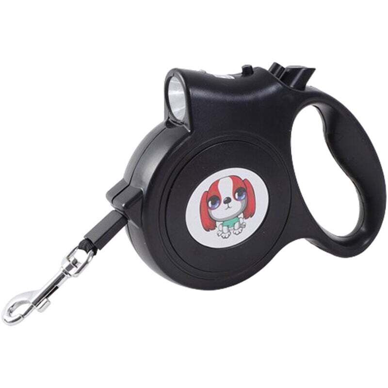 Ausziehbare Hundeleine, Ausziehbare Leine mit Licht, Ausziehbare Hundeleine, 5 m, Schwarz, Ein-Knopf-Verschluss, Ausziehbare Katzenleine. T-Audace