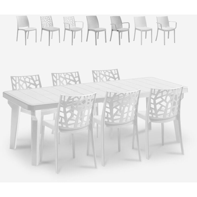 Ausziehbarer Tisch Set 160-220cm 6 Gartenstühle weiß Liri Light Stuhlmodell: Matrix