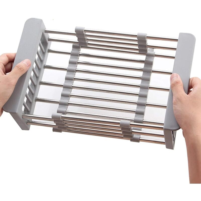 Ausziehbares Abtropfgestell, Abtropfgestell aus Edelstahl über der Spüle, Geschirrständer mit verstellbaren Armen, Abtropfgestell in der Spüle oder