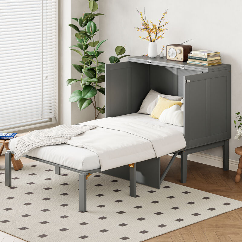 Ausziehbares Bett 90x200 cm, ausziehbares Bett mit Lattenrost, wandmontiertes ausziehbares Bett, vertikales ausziehbares Bett mit Lattenrost,
