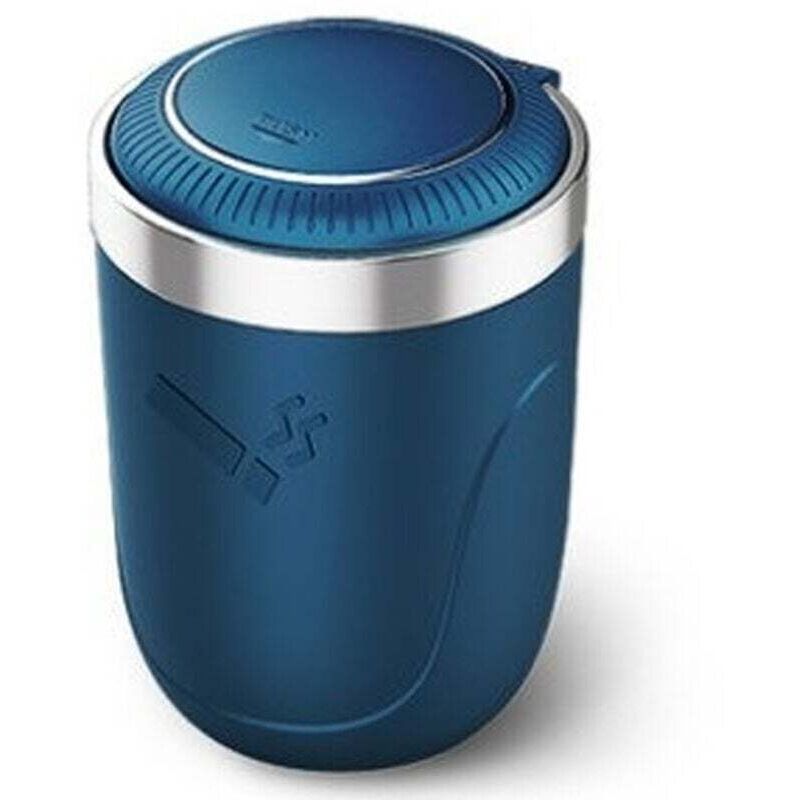 Auto-Aschenbecher, Auto-Mülleimer mit Deckel und LED-Licht, eingebaute Knopfbatterie, abnehmbar, blau