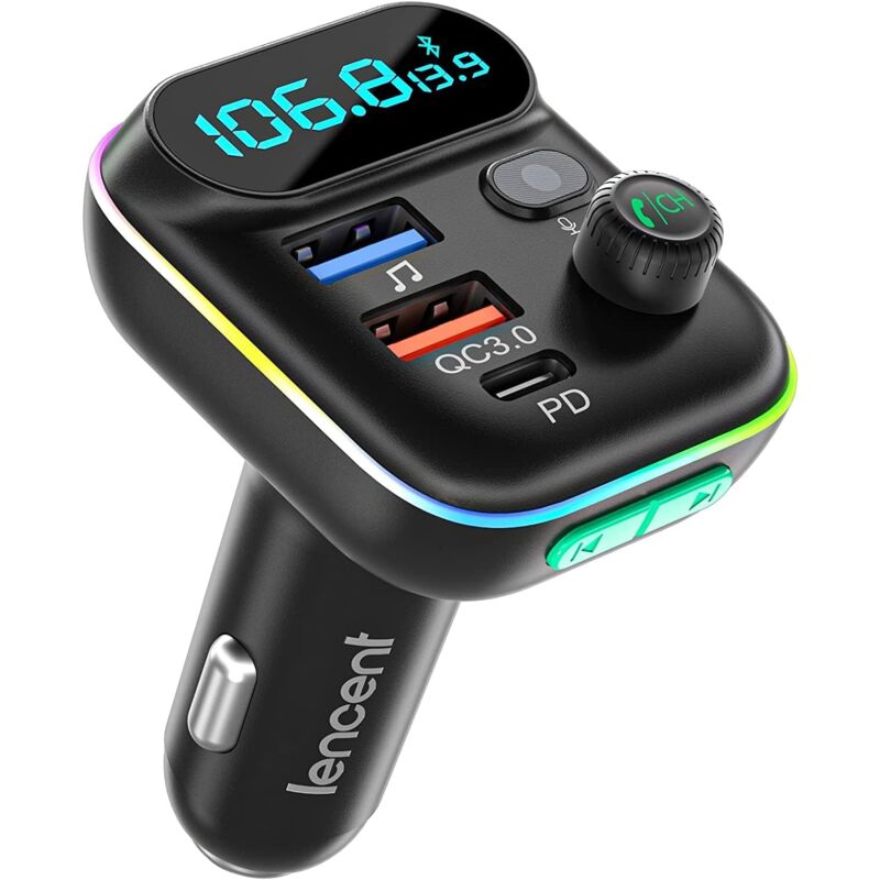 Auto-Bluetooth-FM-Transmitter, Zigarettenanzünder-Bluetooth-5.0-Radiosender, PD-Typ-C+-QC3.0-Auto-Schnellladegerät, Freisprechen,