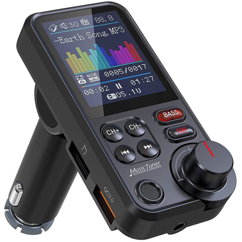 Auto-Bluetooth-Sender, 1,8-Zoll-Farbbildschirm-Bluetooth-Autoradio-Adapter mit Mikrofon