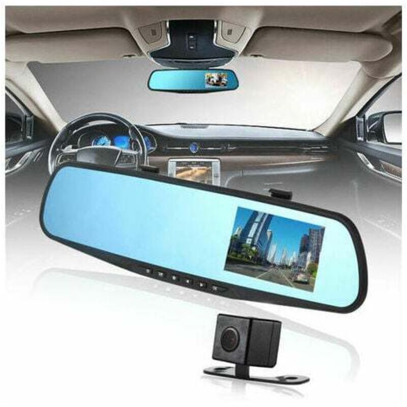 Auto-Dashcam DVR 4,3-Zoll-Bildschirm 1080P Doppelobjektiv-Autokamera-Videorecorder Rückspiegel mit Rückfahrkamera