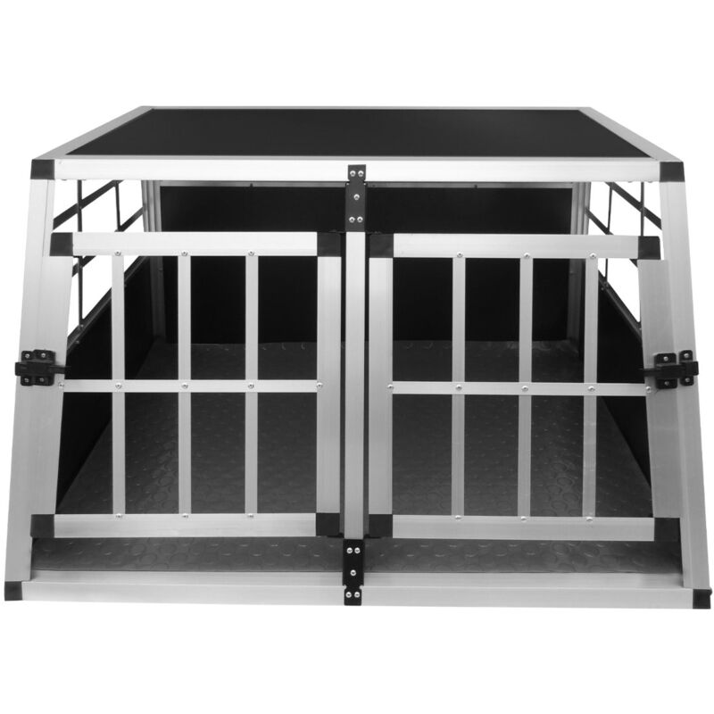 Monster-shop - Auto Hundetransportbox kleine Doppelbox Hundebox Transportbox Gitterbox Fahrzeugbox Kofferraumbox Katzen Hunde Aluminium Trapez