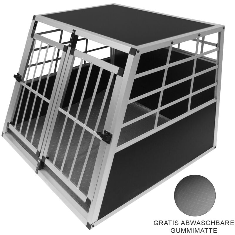 Monster-shop - Auto Hundetransportbox große Doppelbox Hundebox Transportbox Gitterbox Fahrzeugbox Kofferraumbox Katzen Hunde Aluminium Trapez