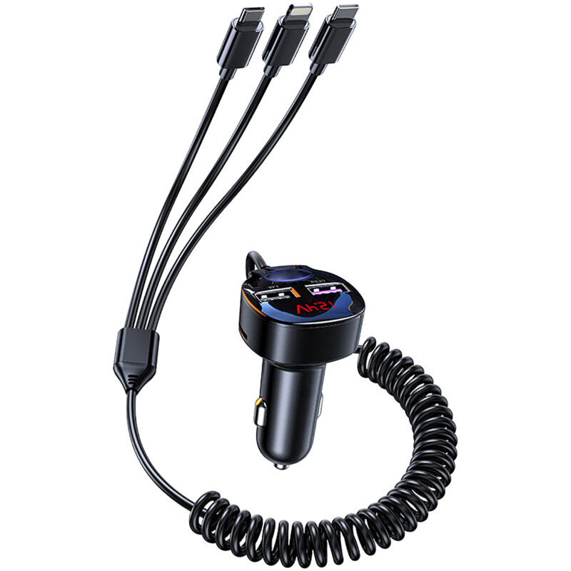 Auto-Ladekopf, Super-Metallfeuerzeug, 1 Laufwerk, 3 schnelle Wärmeleitfähigkeit, 55 W, QC3.0, 2 USB mit Digitalanzeige