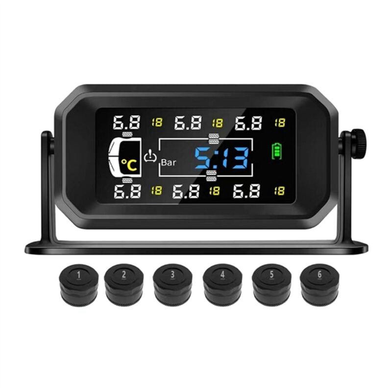 Tlily - Auto rv Lkw tpms 6 Räder Sensor Solar Reifendruck Überwachung System Temperatur Uhr Air Display Alarm ein