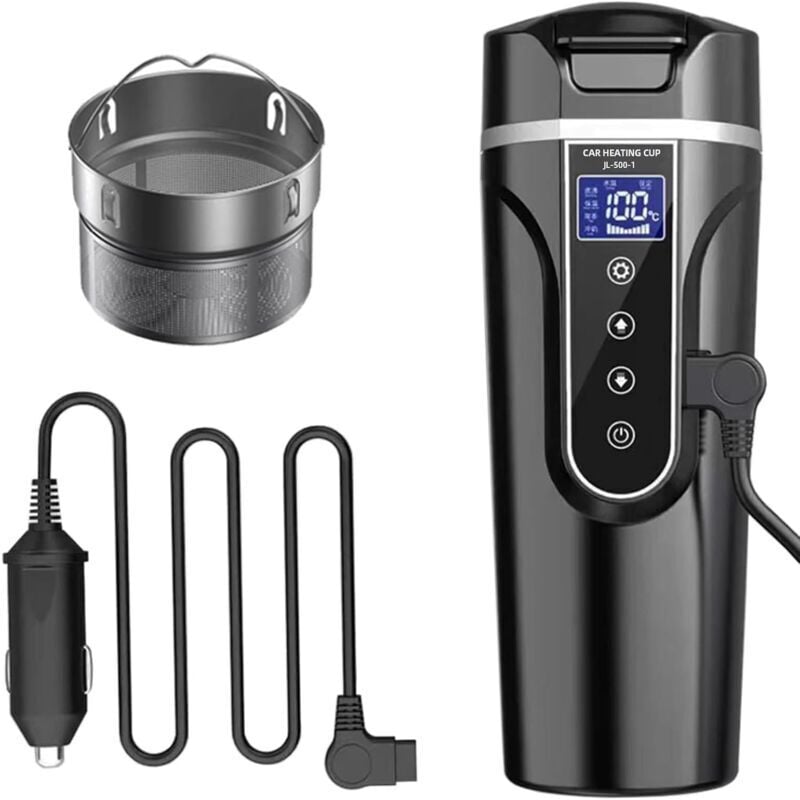 Auto-Wasserkocher, 12 V/24 V Auto-Wasserkocher, beheizter Wasserbecher für Auto/LKW/Reisen, tragbarer Auto-Wasserkocher mit LCD-Display, Edelstahl 304