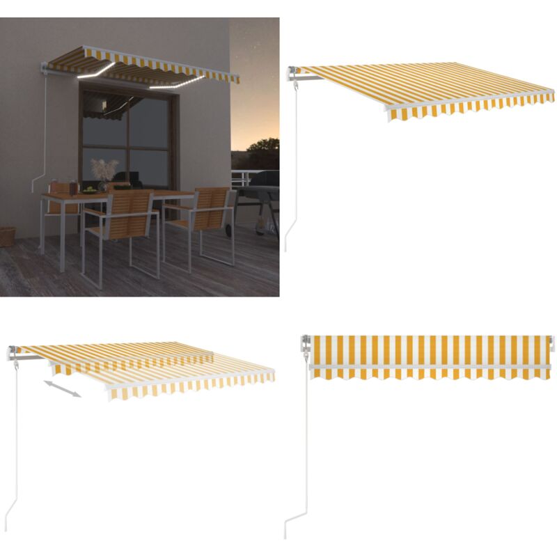 Automatische Markise mit LED & Windsensor 300x250 cm Gelb/Weiß - Außenmarkise - Gartensonnensegel - Terrassenüberdachung - Elektrische Markise